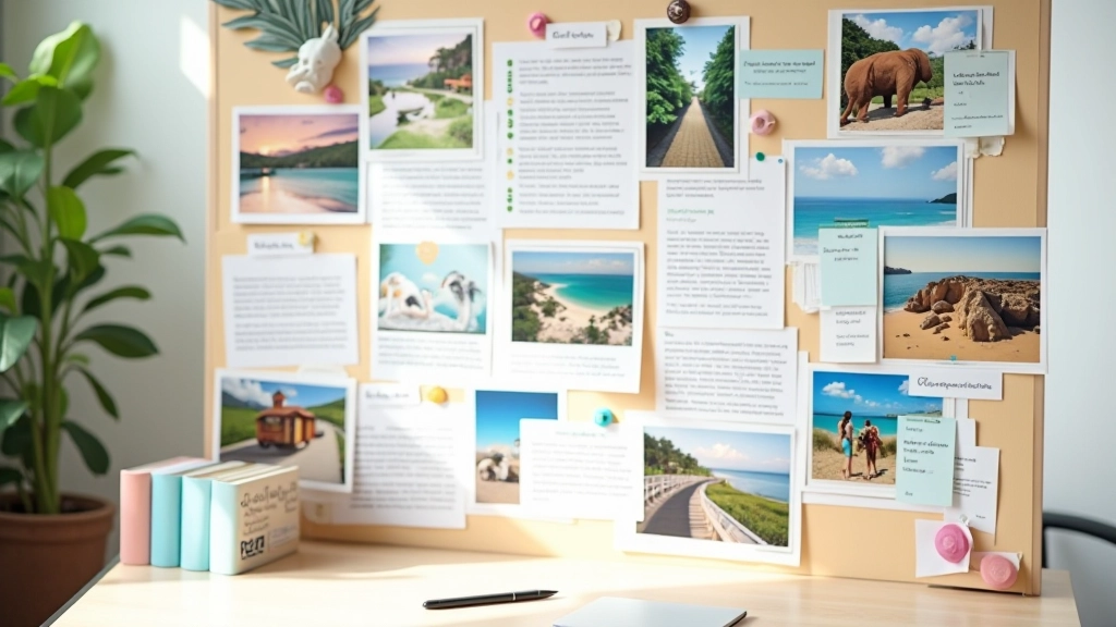Exemple de tableau de vision avec photos de vacances, livres à lire, et objectifs professionnels